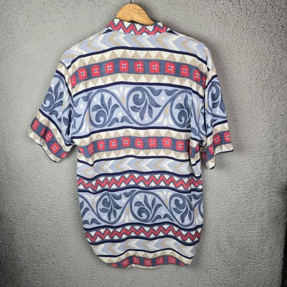 Lemon Grass Boho Button Front Blouse Shirt M Vintage Rayon Bold Abstract Print - Picture 11 of 11